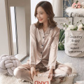 conjunto feminino de pijama de seda de cetim calça de duas peças